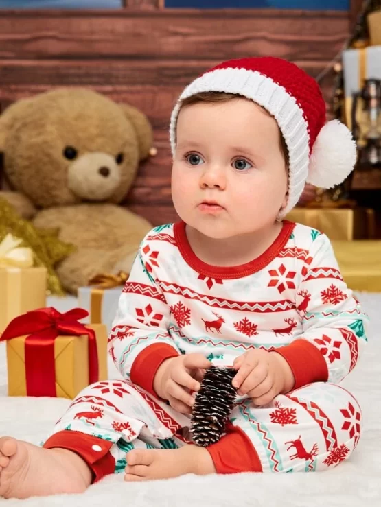 Baby Christmas Elk & Tree Print Jumpsuit