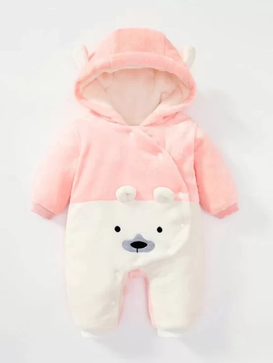 Baby 3D Ear Patched Cartoon Embroidery Hooded Graphic Jumpsuit