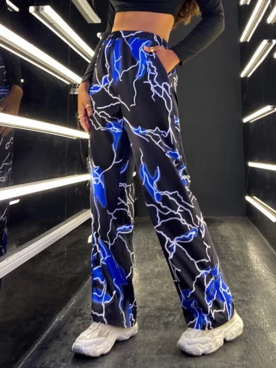 Graphic Casual High Waist Print Wide Leg Pants