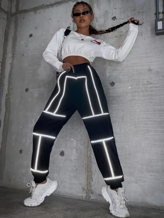 Contrast Reflective Piping Tapered Pants