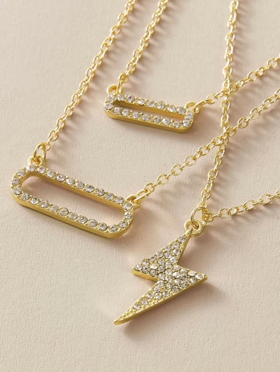 Rhinestone Decor Lighting & Geometric Charm Layered Necklace - Image 2