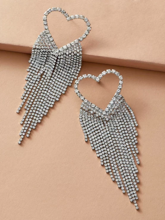 One Pair Rhinestone Heart Shaped Decor Earrings - Image 3