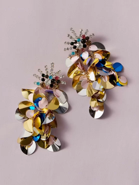 One Pair Colorful Rhinestone Decor Sequin Drop Earrings - Image 2