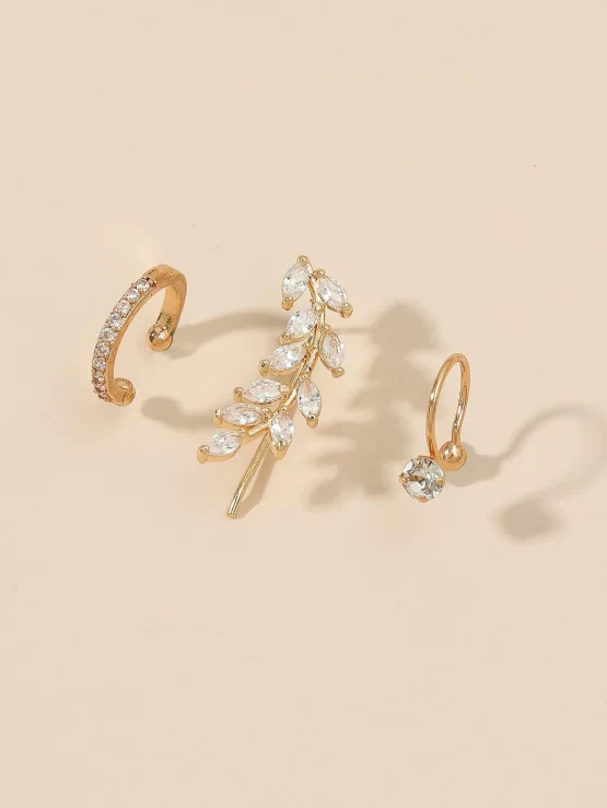 Three Pieces Cubic Zirconia Decor Ear Cuff - Image 2