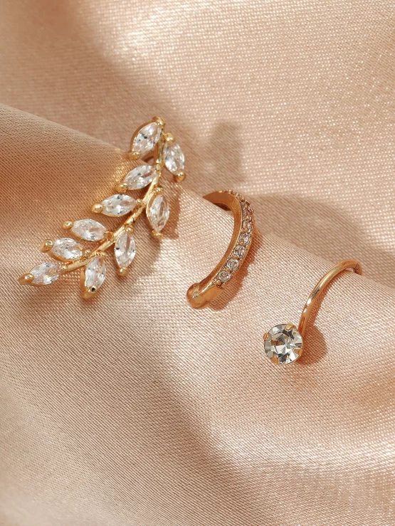Three Pieces Cubic Zirconia Decor Ear Cuff - Image 3