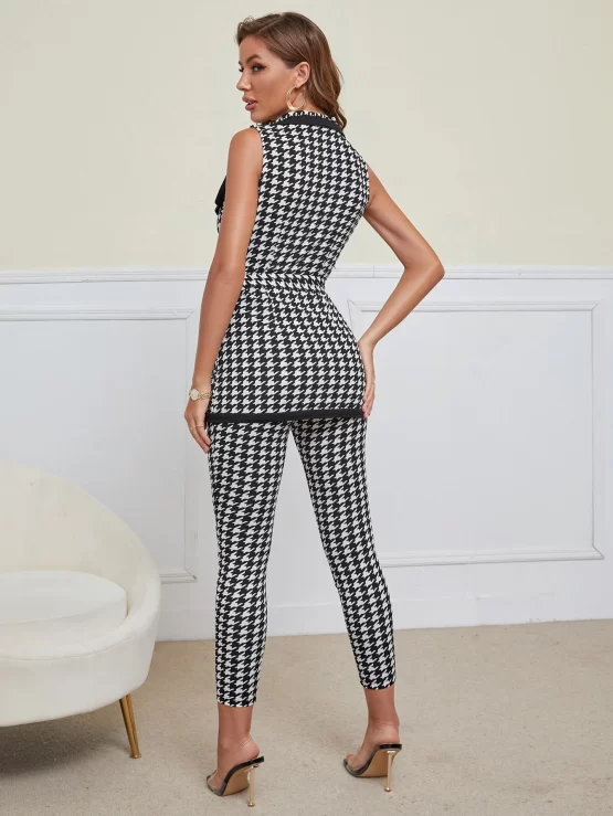 Houndstooth Print Belted Vest & Leggings - Image 2