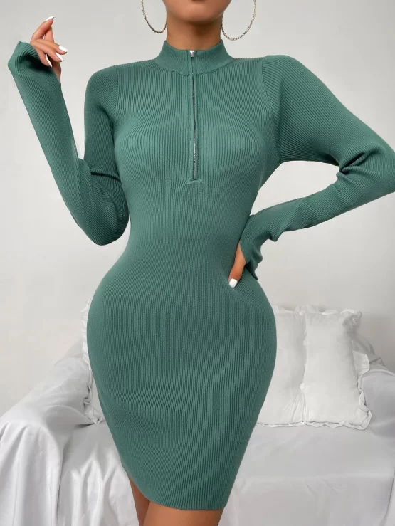 Thumb Holes Elegant Bodycon Sweater Dress - Image 3