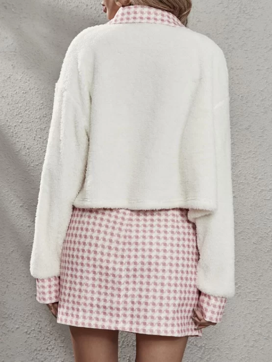Houndstooth Panel Drop Shoulder Flannel Jacket & Skirt - Image 3