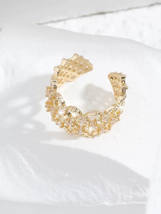 Cubic Zirconia Copper Cuff Decor Ring - Image 2