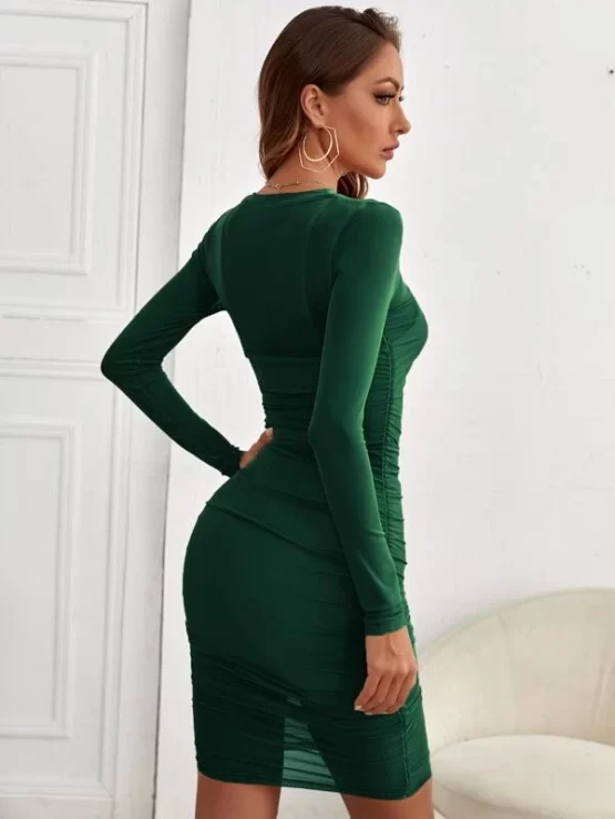 See Through Mesh Bodycon Dress & Crop Cami Top & Biker Shorts - Image 3