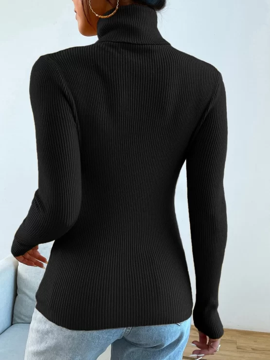 Turtleneck Ribbed Knit Sweater Without Necklace - Image 13
