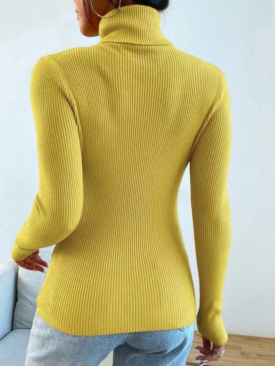 Turtleneck Ribbed Knit Sweater Without Necklace - Image 3
