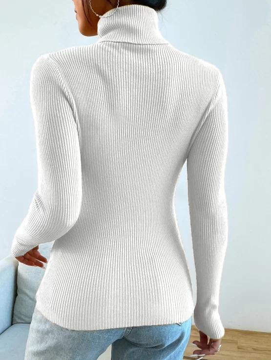 Turtleneck Ribbed Knit Sweater Without Necklace - Image 4