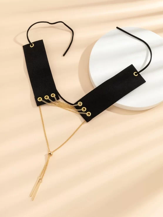 Chain Criss Cross Geometric Y Lariat Necklace - Image 2