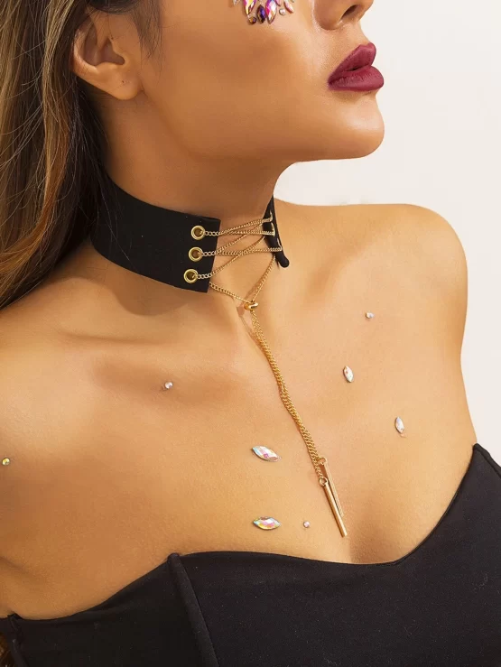 Chain Criss Cross Geometric Y Lariat Necklace - Image 3