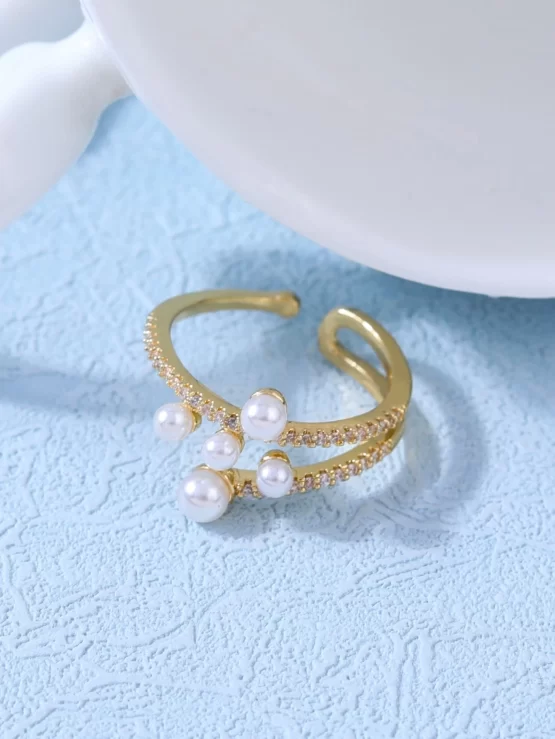 Accessory Store Cubic Zirconia & Faux Pearls Decor Ring - Image 3