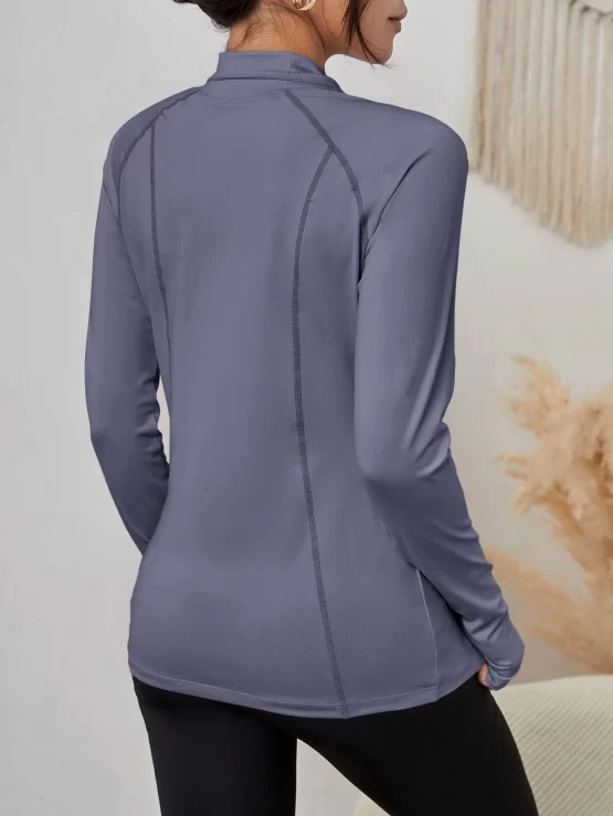Zip Up Slant Pocket Warming Sports Jacket With Thumb Hole - Image 2