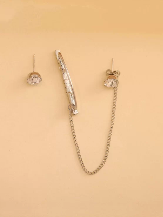 Cubic Zirconia Mismatched Decor Earrings - Image 3