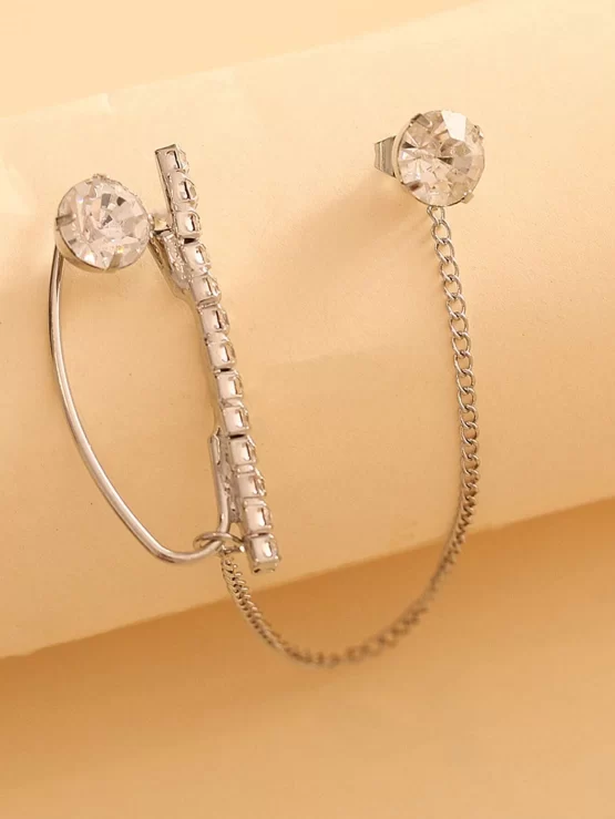 Cubic Zirconia Mismatched Decor Earrings - Image 2