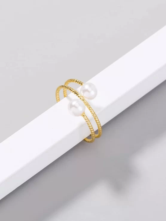 Elegant Copper Faux Pearls Decor Ring - Image 2