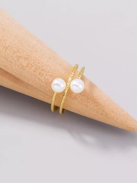 Elegant Copper Faux Pearls Decor Ring - Image 3