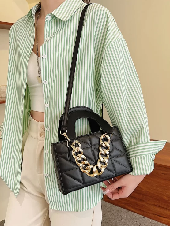 Chain Decor Fashionable Quilted Square Bag - Image 2