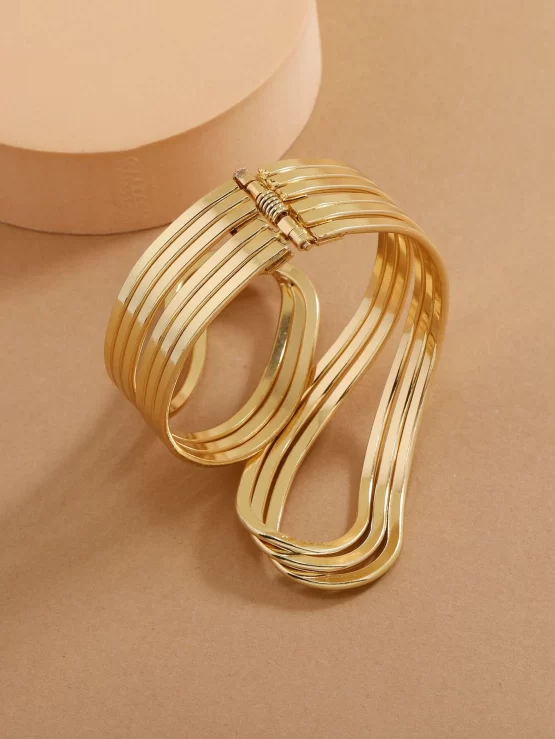 Solid Fashionable Yellow Gold Layered Cuff Bangle - Image 2