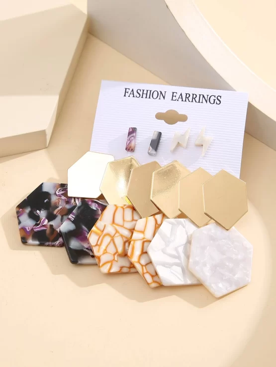 Five Pairs Lightning & Geometric Decor Earrings - Image 2