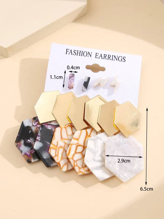 Five Pairs Lightning & Geometric Decor Earrings - Image 3