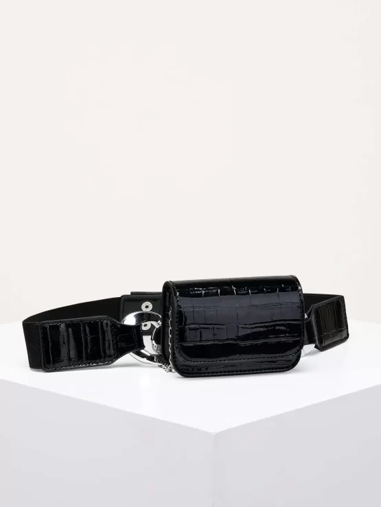 Mini Crocodile Embossed Chain Artificial Patent Leather Belt Decor Bag - Image 2