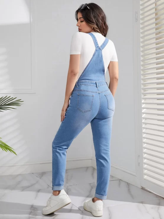 Maternity Patched Pocket Ripped Skinny Denim Overall - Image 2