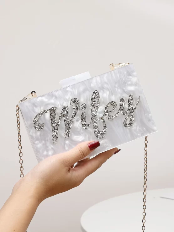 Letter Glamorous Graphic Chain Square Bag - Image 2
