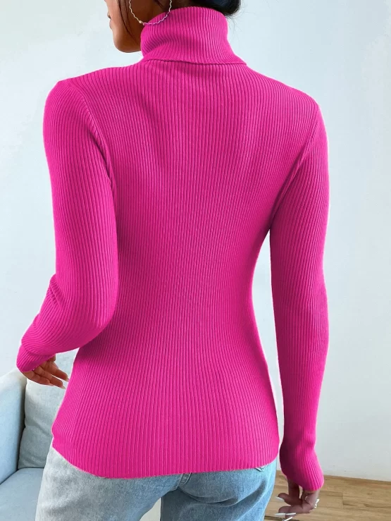 Turtleneck Ribbed Knit Sweater Without Necklace - Image 8