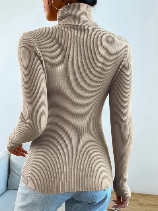 Turtleneck Ribbed Knit Sweater Without Necklace - Image 10
