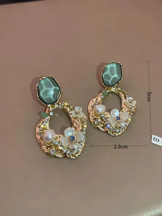 Fashionable Rhinestone & Flowers Decor Earrings - Image 2