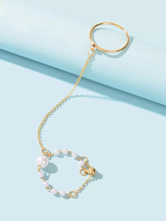 Faux Pearls Fashionable Mittens Decor Ring - Image 3
