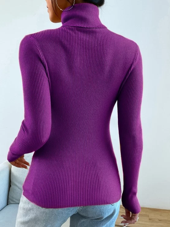 Turtleneck Ribbed Knit Sweater Without Necklace - Image 6