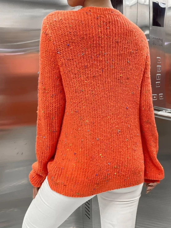 Round Neck Pullovers Marled Rib Knit Sweater - Image 3