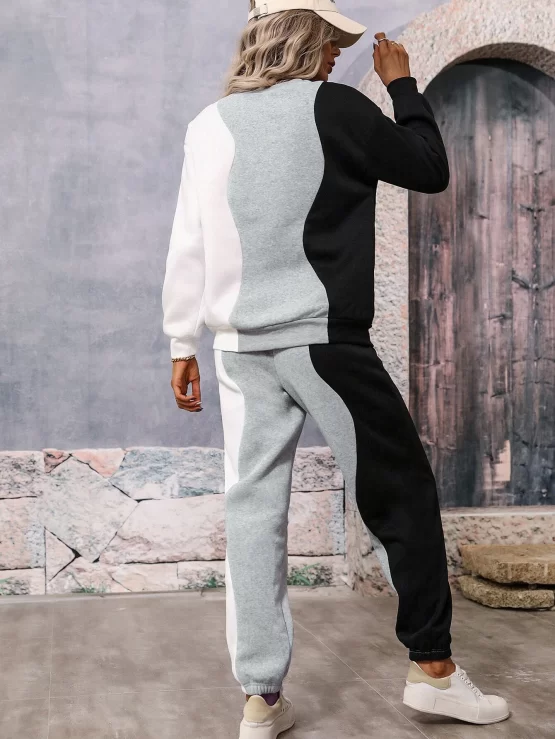 Color Block Drop Shoulder Sweatshirt & Sweatpants - Image 3