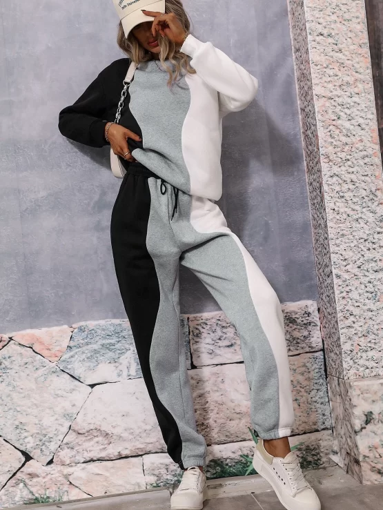 Color Block Drop Shoulder Sweatshirt & Sweatpants - Image 2