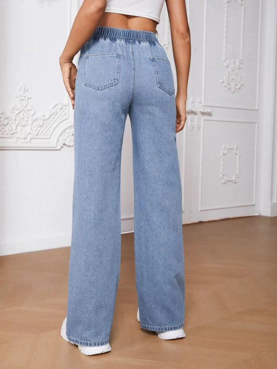 Tall Drawstring Waist Pocket Wide Leg Jeans - Image 2