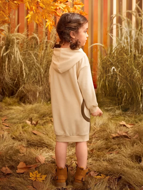Toddler Girls Letter & Cartoon Graphic Hoodie Drop Shoulder Dress - Image 2