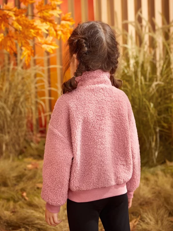 Toddler Girls Letter & Tiger Embroidery Half Zip Detail Sweater - Image 3