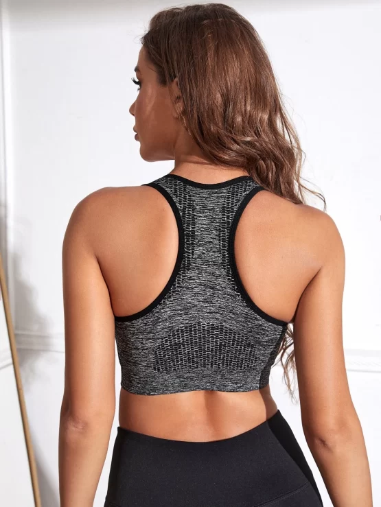Zip Up Contrast Binding Racer Back Sports Bra - Image 2