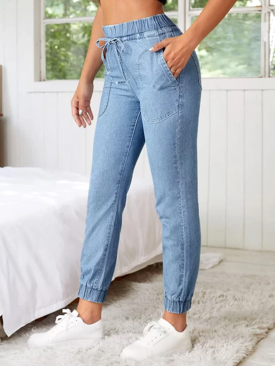 Drawstring Pocket Jogger High Waist Jeans - Image 3