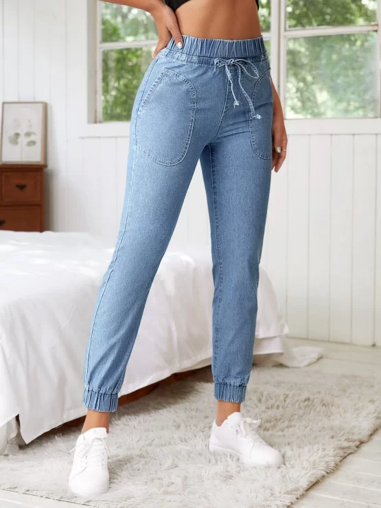 Drawstring Pocket Jogger High Waist Jeans - Image 2