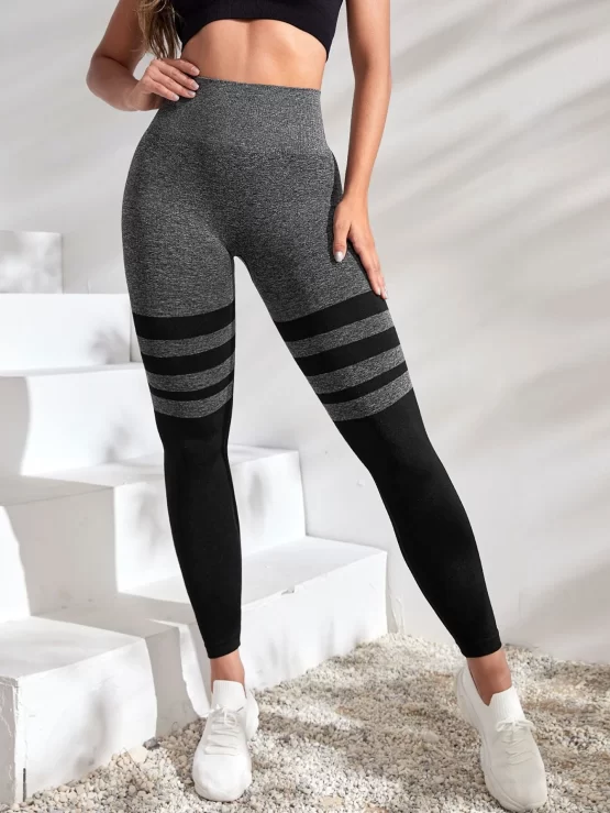 Camo & Striped Print Tummy Control Sports Leggings - Image 3