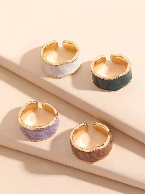 Four Pieces Fashionable Wavy Cuff Design Ring - Image 3