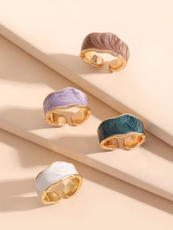 Four Pieces Fashionable Wavy Cuff Design Ring - Image 2