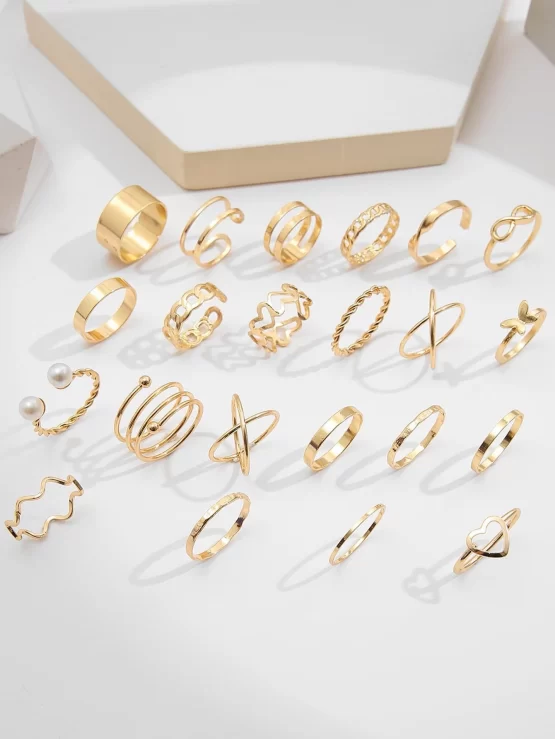 22 Pieces Heart & Faux Pearls Decor Ring - Image 3